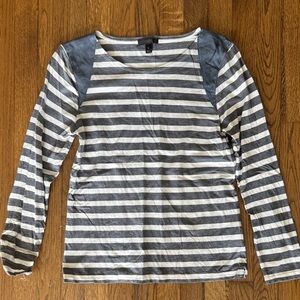 J. Crew Gray and White Striped Long Sleeve Top
